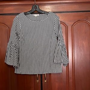 Jane And Delancey Checkered Gingham 3/4 Bell Sleeve Top Size XS